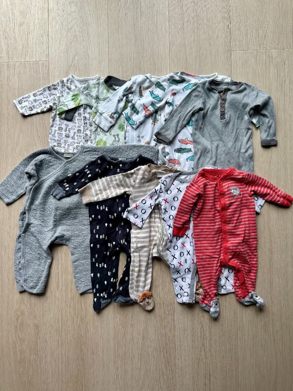 10 Piece Bundle of Baby Boy Footies 6M